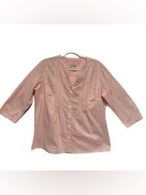 Talbots Pink Dotted Swiss Pintuck 3/4 Sleeve Blouse